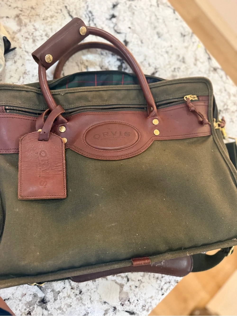 Orvis Olive Green and Brown Canvas & Leather Briefcase